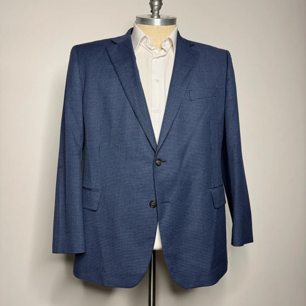 Stafford Mens Blazer‎ Sport Coat Classic Fit Year Round Travel Blue Plaid 50 REG